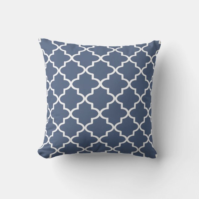 Modern Navy Blue and White Moroccan Quatrefoil Cushion (Front)