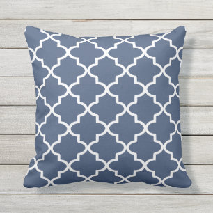Modern Navy Blue and White Moroccan Quatrefoil Cushion