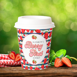 Modern Navy Blue and White Stripes Berry First Paper Cups