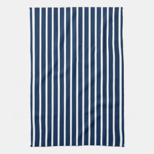 Modern navy blue and white stripes pattern chic tea towel