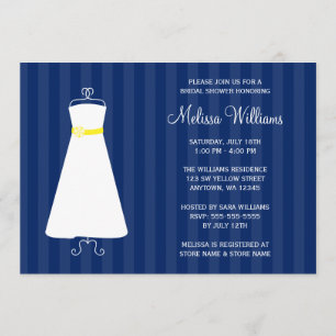 Modern Navy Blue and Yellow Gown Bridal Shower Invitation