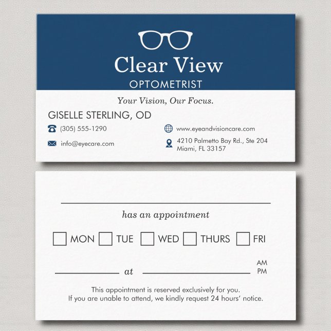 Modern Navy Blue Appointment Reminder Optometrist (Creator Uploaded)