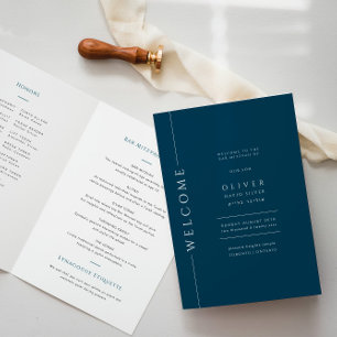Modern Navy Blue Bar Mitzvah Booklet Folded Programme