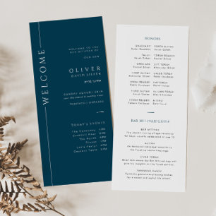 Modern Navy Blue Bar Mitzvah Program Card Timeline