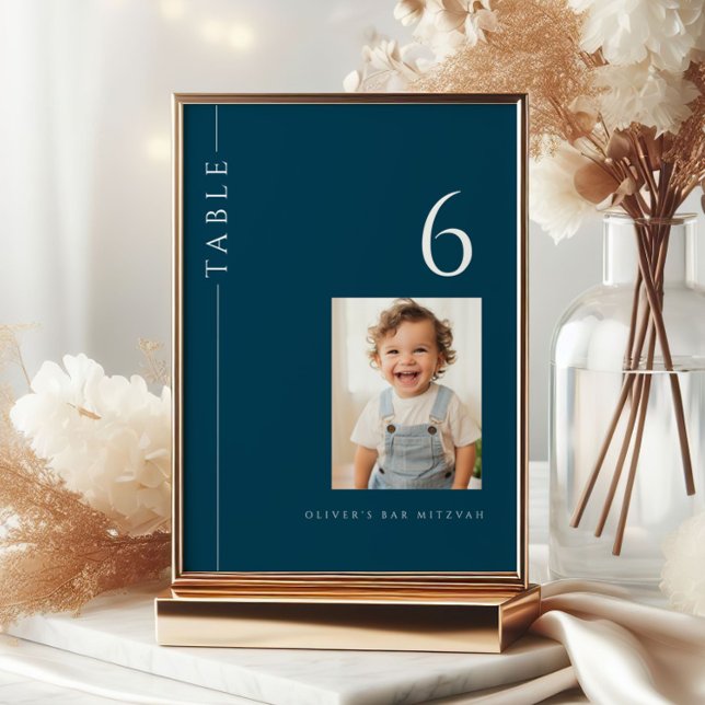 Modern Navy Blue Bar Mitzvah Table Number Photo (Creator Uploaded)