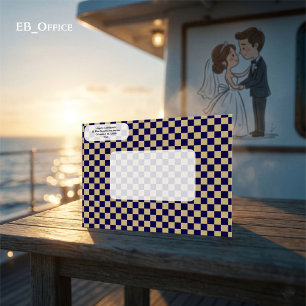 Modern Navy Blue, Beige Chequered Return Address Envelope