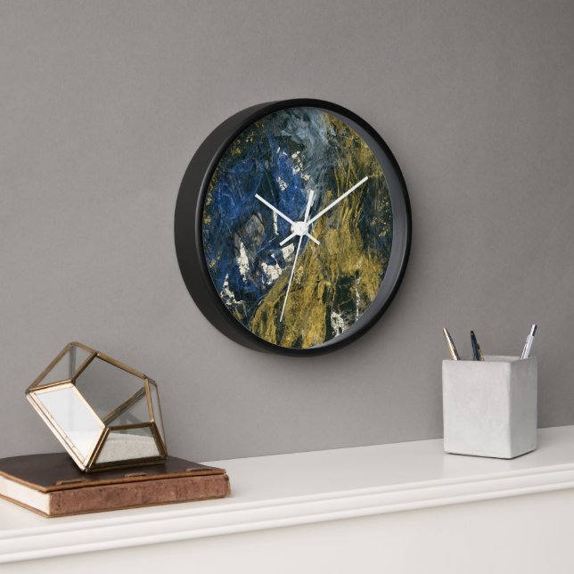 Modern Navy Blue Black Gold Abstract Art  Clock (Office)