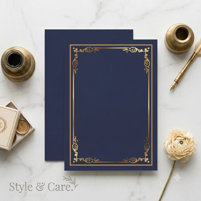Modern Navy Blue Blank Invitation with Frame Accen (Modern Navy Blue Blank Invitation with Frame Accen)