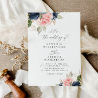 modern navy blue & blush watercolor floral wedding