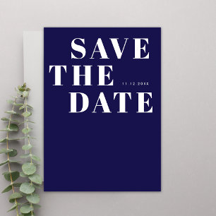 Modern Navy Blue Bold Minimalist Simple Wedding Save The Date