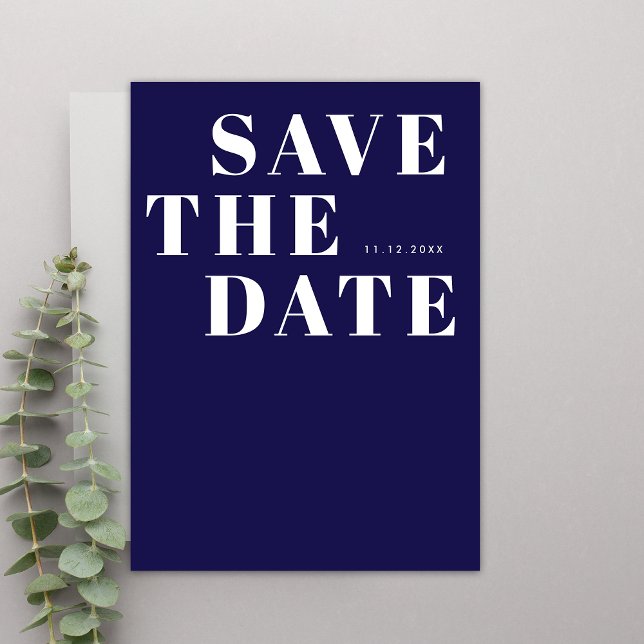 Modern Navy Blue Bold Minimalist Simple Wedding Save The Date (Front)