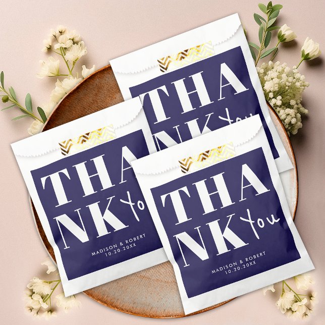 Modern Navy Blue Bold Thank You Wedding Party Favour Bags (Creator Uploaded)