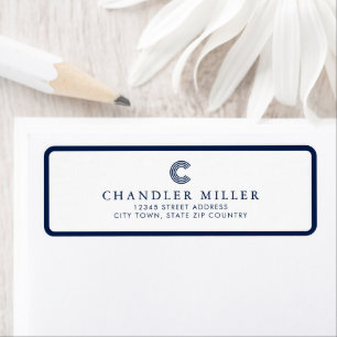 Modern Navy Blue Border Custom Stationery Address