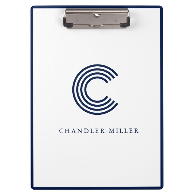 Modern Navy Blue Border Custom Stationery Clipboard (Front)