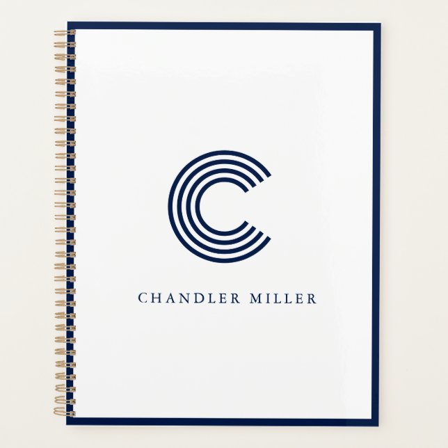 Modern Navy Blue Border Custom Stationery Planner (Front)