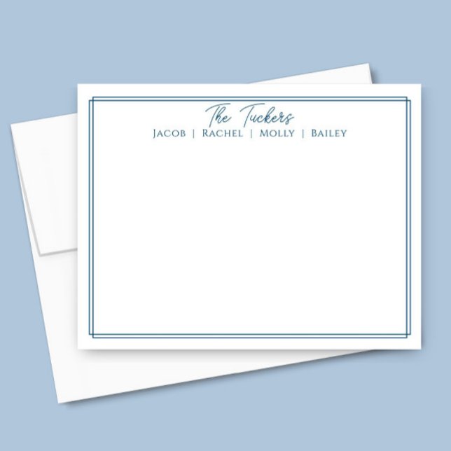 Modern Navy Blue Border Family Name Stationery Card (Creator Uploaded)