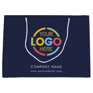 Modern Navy Blue Branded Business Logo Promotional Large Gift Bag