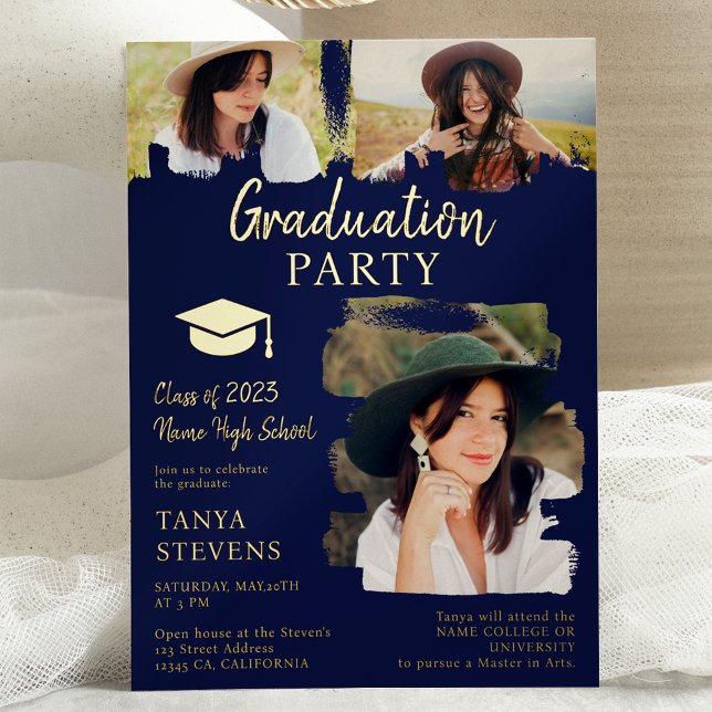 Modern navy blue Brushstroke 3 photos graduation (Creator Uploaded)
