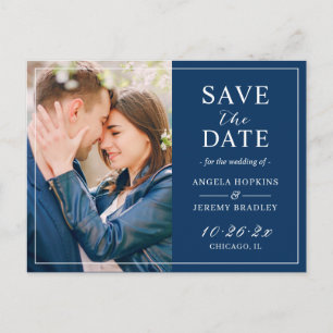 Modern Navy Blue Budget Photo Save the Date Postcard