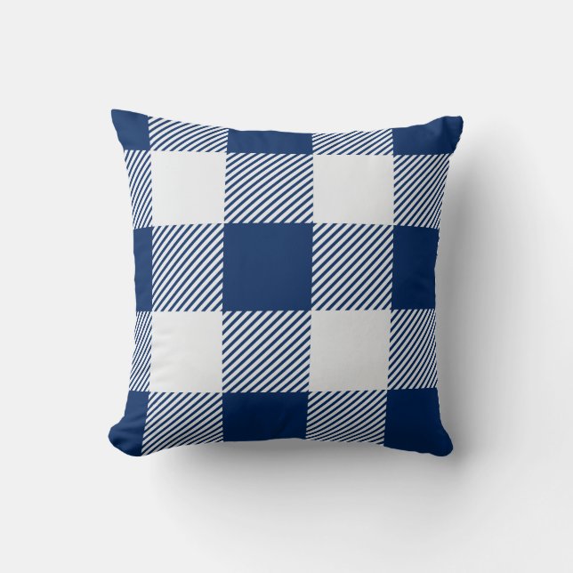 Modern Navy Blue Buffalo Plaid Check Pattern Cushion (Front)
