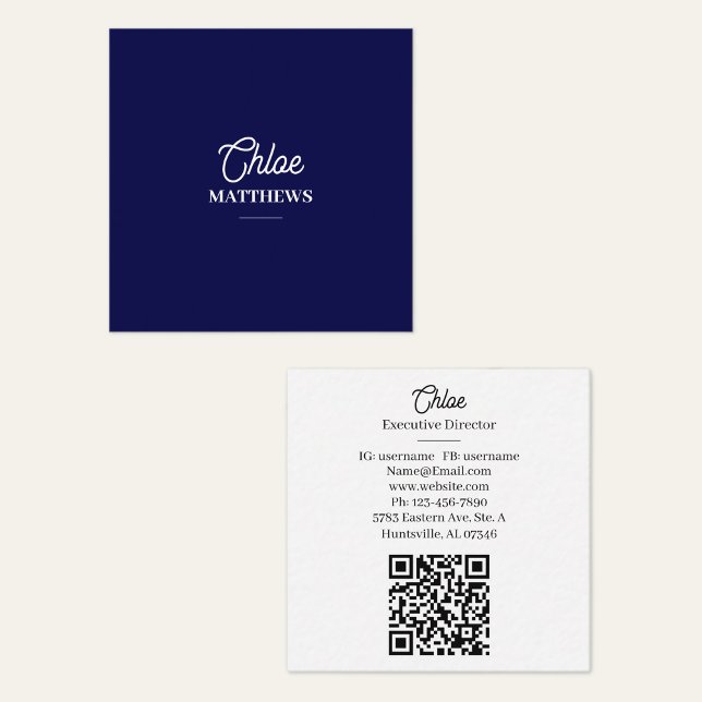 Modern Navy Blue Business Card with QR Code (Creator Uploaded)