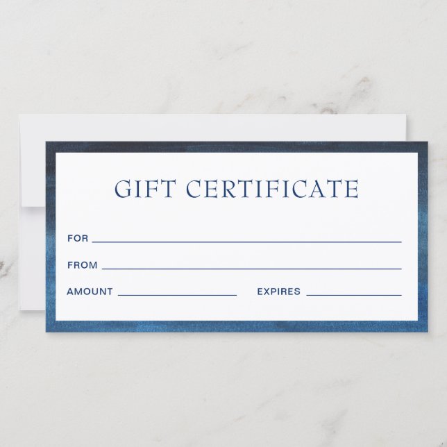 Modern Navy Blue Business Gift Certificate (Front)