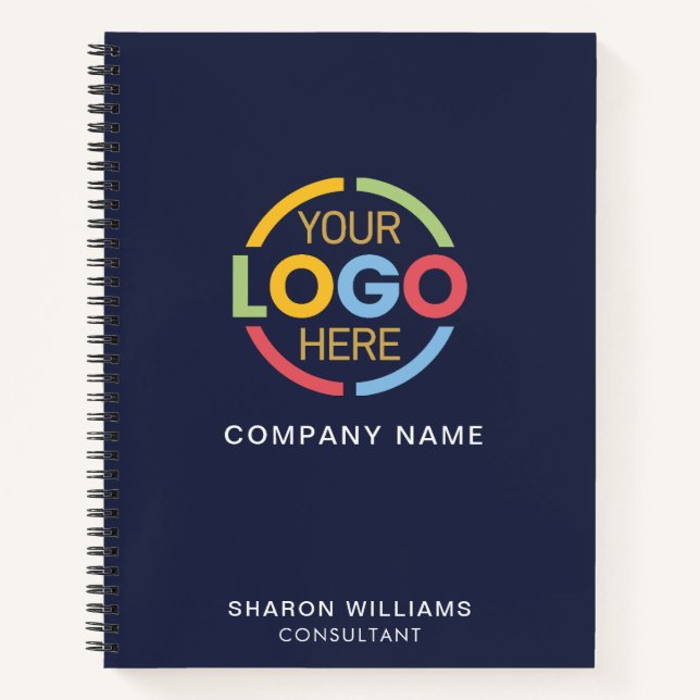 Modern Navy Blue Business Logo Monogram Initial Notebook (Front)
