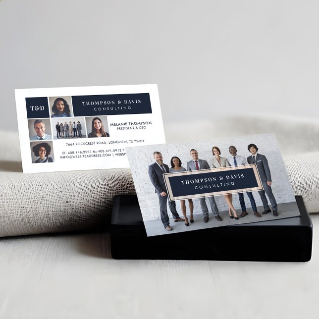 Modern Navy Blue Business Team Photos Collage Grid Calling Card (Modern Navy Blue Business Team Photos Collage Grid Calling Card)