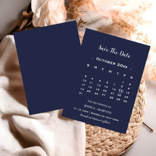Modern navy blue calendar non-photo save the date invitation