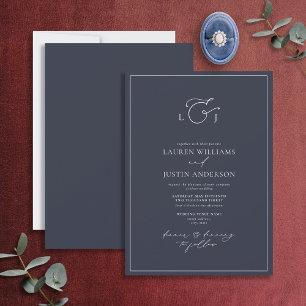 Modern Navy Blue Calligraphy Monogram Wedding Invi Invitation