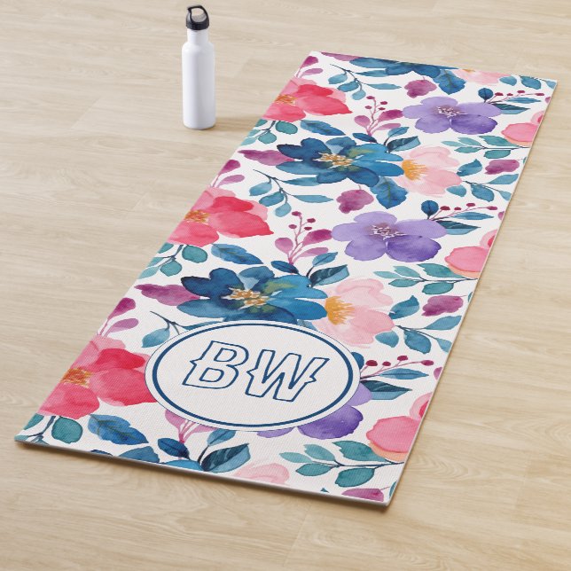 Modern Navy Blue Calligraphy Script Initials Yoga Mat (In Situ)