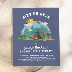 Modern Navy Blue Camping Birthday Party Invitation Postcard