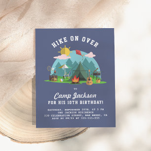 Modern Navy Blue Camping Birthday Party Invitation Postcard