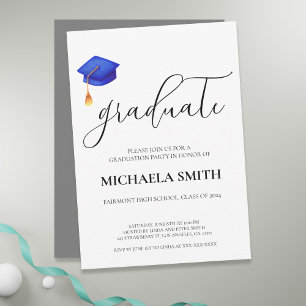Modern Navy Blue Cap High School Graduation Party Invitation