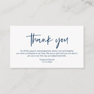 Modern Navy Blue casual elegance font, Thank you Enclosure Card