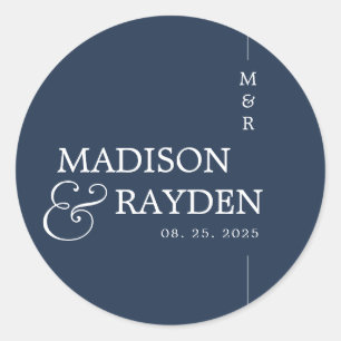 Modern Navy Blue Chic Monogram Wedding Thank you  Classic Round Sticker