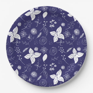 Modern Navy Blue Christmas  Paper Plate