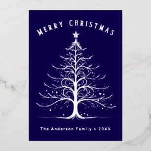 Modern Navy Blue Christmas Tree Custom Name