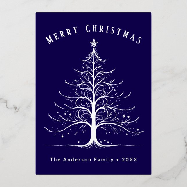 Modern Navy Blue Christmas Tree Custom Name (Front)