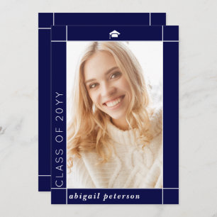 Modern navy blue Class of 2025 graduation photo Announcement