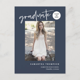 Modern Navy Blue College High School Grad Photo Postcard