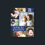 Modern Navy Blue Colour Block Family Photo Collage Canvas Print<br><div class="desc">Modern Navy Blue Colour Block Family 6 Photo Collage - with personalised family last name, year, and initial letter, all arranged in an elegant grid layout. This modern and sleek design displays 6 of your own pictures beautifully. Available in several colorways to match any room decor. Makes a great holiday...</div>