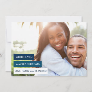 Modern Navy Blue Colour Blocks Christmas Photo Car Holiday Card