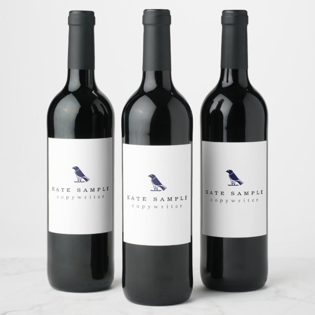 Modern Navy Blue Copywriter Personal Brand Bird Wine Label (Bottles)