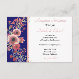 Modern Navy Blue Coral Floral Bouquet Wedding Encl Enclosure Card
