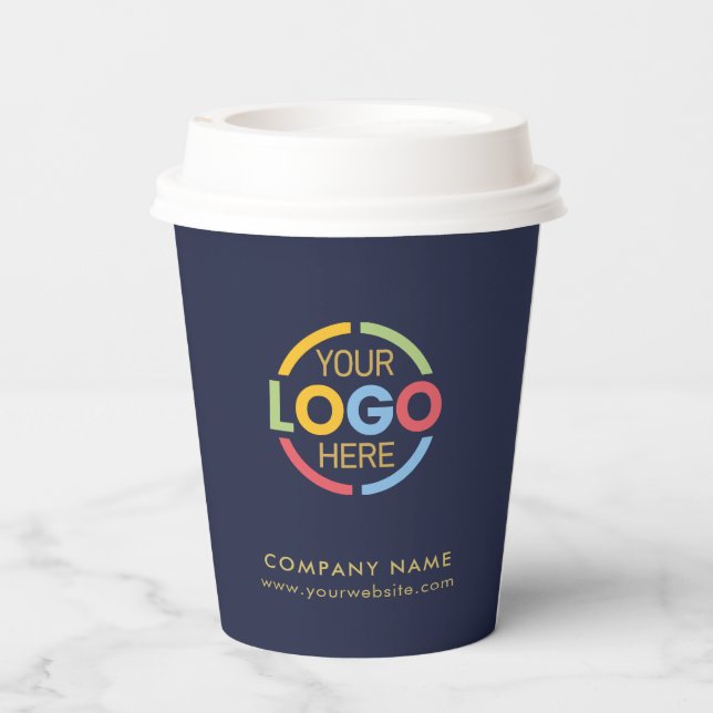 Modern Navy Blue Corporate Company Business Logo Paper Cups (Back)