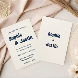 Modern Navy Blue & Cream Classic Wedding Invitation