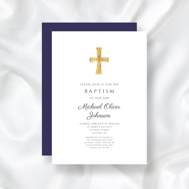 Modern Navy Blue Cross Religious Boy Baptism Invitation (Modern Navy Blue Cross Religious Boy Baptism Invitation)