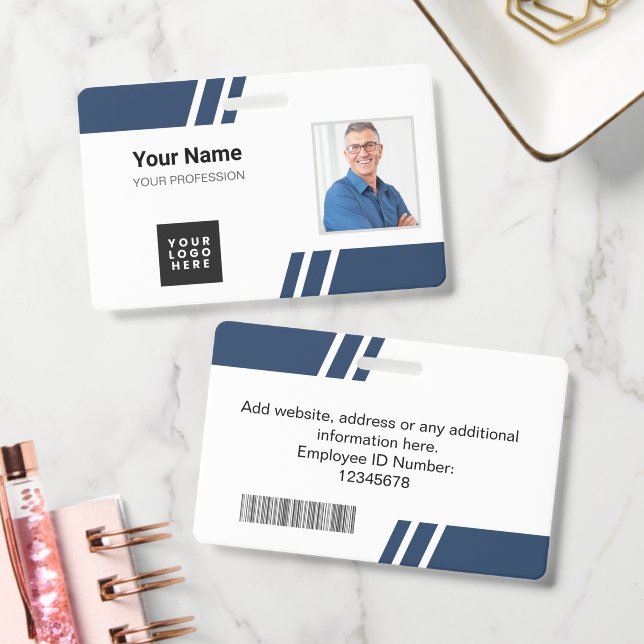 Modern  Navy Blue Custom Employee ID Badge (Office)