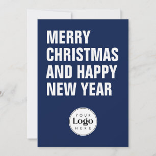 Modern Navy Blue Custom Logo Business Christmas Holiday Card